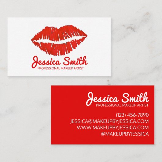 Red Lipstick Lips Kiss Makeup Artist Beauty Expert Visitekaartje (Voorkant / Achterkant)