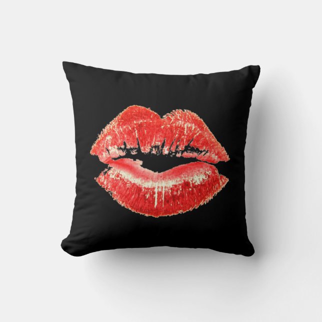 Red Lipstick Lips Kiss Pillow Kussen (Voorkant)