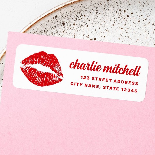 Red lipstick mark retro return address etiket