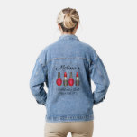 Red Lipstick Nail Poolse Makeup Bachelorette Denim Jacket<br><div class="desc">Gewoon personaliseren met uw informatie! Jas is voorzien van een originele marker illustratie van rode lippenstift en nagellak. Geweldig voor een bachelorette bash. Deze illustratie is ook beschikbaar op andere producten. Zie je niet wat je zoekt? Hulp nodig bij maatwerk? Neem contact op met Rebecca om iets speciaal voor jou...</div>