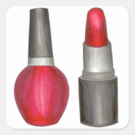 Red Lipstick Nail Poolse Makeup Beauty Stickers (Voorkant)