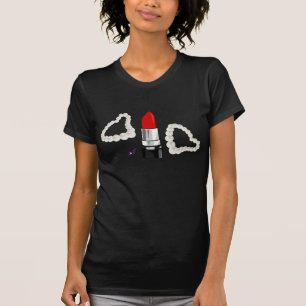 Red Lipstick & Pearls Black Fine Jersey T-Shirt