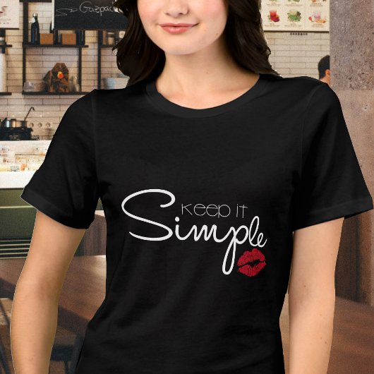 Red Lipstick Print Keep it Simple Zwart T-shirt