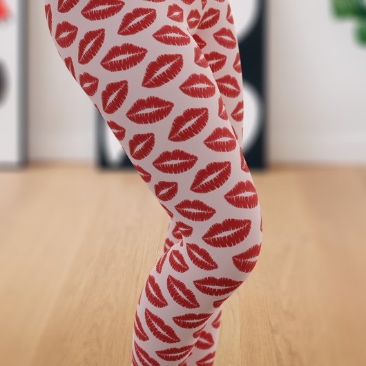 Red Lipstick Print Kiss patroon op roze Leggings