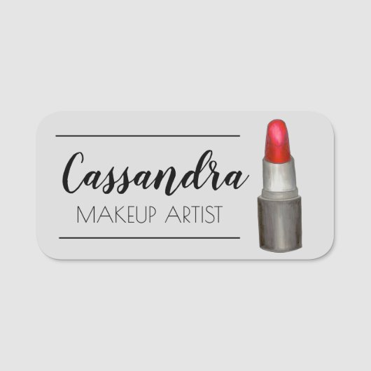 Red Lipstick Tube Makeup Artist Cosmetoloog Naamplaatje (Voorkant)