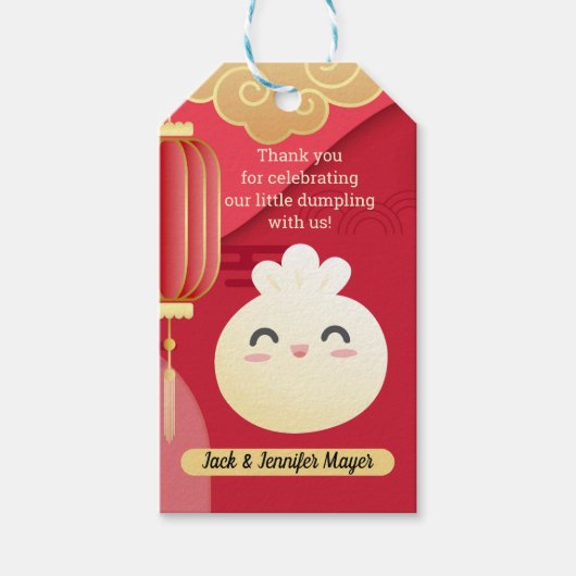 Red Little Dumpling Asian Theme Favor Gift Label Cadeaulabel (Voorkant)