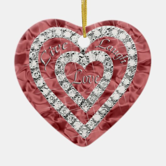 Red Live Laugh Love Diamond Heart Ornament (Voorkant)