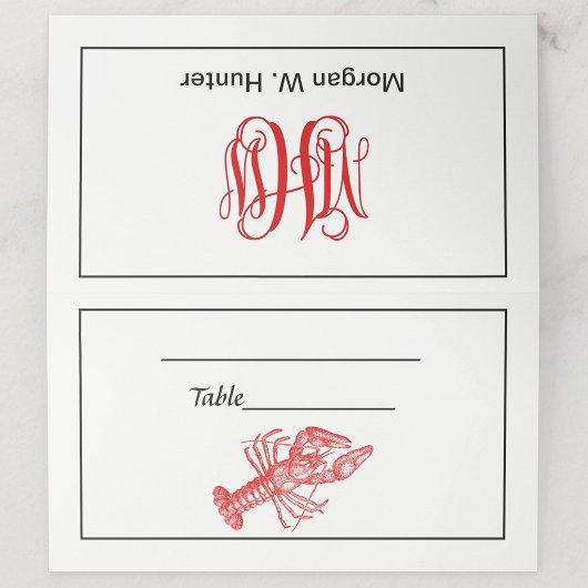 Red Lobster #1 Tekening Vine Script Monogram Plaatskaartje