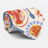 Red Lobster and Shrimp Seafood Pattern Neck Tie Stropdas (Opgerold)