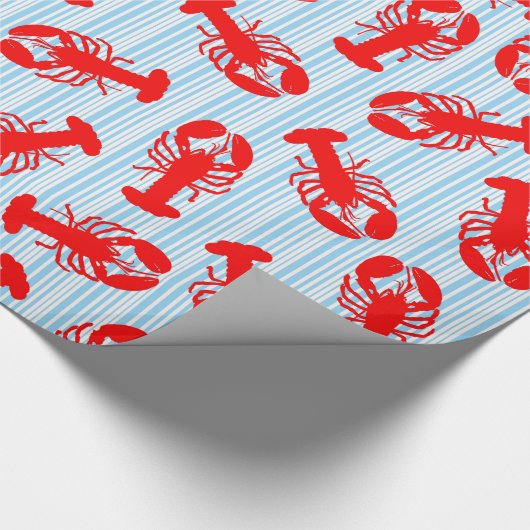 Red Lobster Animal Pattern op Blue Stripes Cadeaupapier (Hoek)
