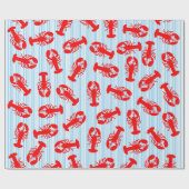Red Lobster Animal Pattern op Blue Stripes Cadeaupapier (Vlak)
