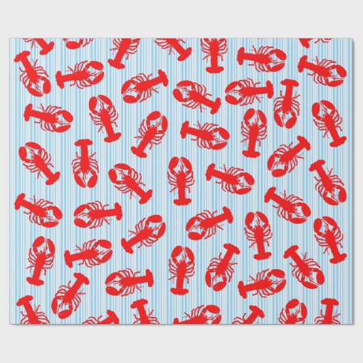Red Lobster Animal Pattern op Blue Stripes Cadeaupapier (Vlak)