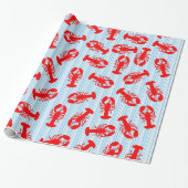Red Lobster Animal Pattern op Blue Stripes Cadeaupapier (Uitgerold)