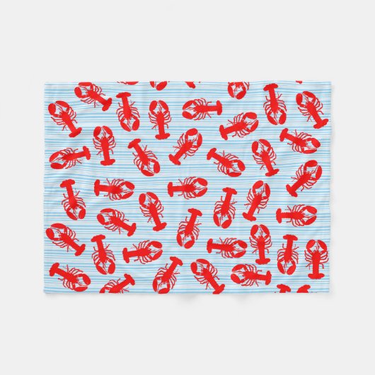 Red Lobster Animal Pattern op Blue Stripes Fleece Deken (Voorkant (Horizontaal))