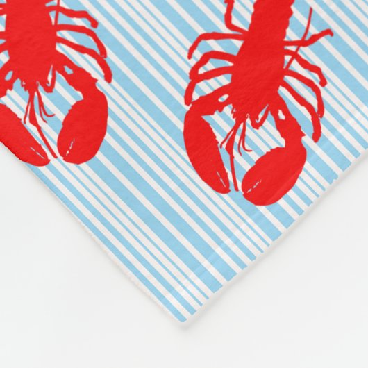 Red Lobster Animal Pattern op Blue Stripes Fleece Deken (Hoek)