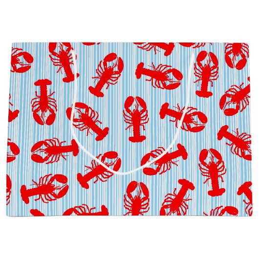 Red Lobster Animal Pattern op Blue Stripes Groot Cadeauzakje (Voorkant)