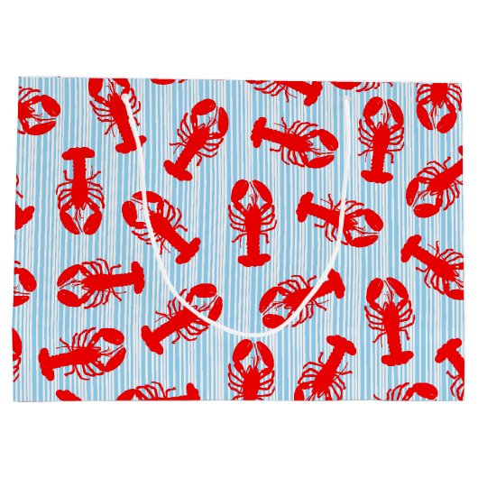 Red Lobster Animal Pattern op Blue Stripes Groot Cadeauzakje (Achterkant)
