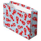 Red Lobster Animal Pattern op Blue Stripes Groot Cadeauzakje (Achterkant Gekanteld)