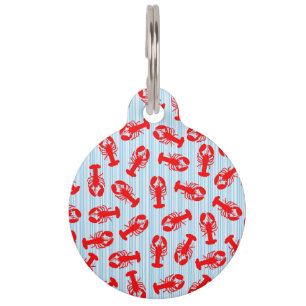 Red Lobster Animal Pattern op Blue Stripes Huisdierpenning
