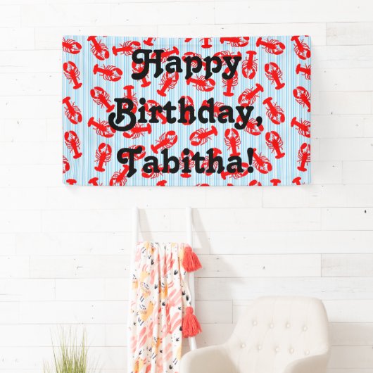 Red Lobster Animal Pattern op Blue Stripes Spandoek (Insitu)