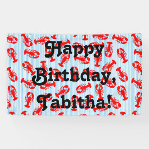 Red Lobster Animal Pattern op Blue Stripes Spandoek