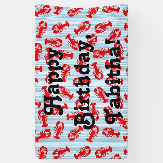 Red Lobster Animal Pattern op Blue Stripes Spandoek (Verticaal)