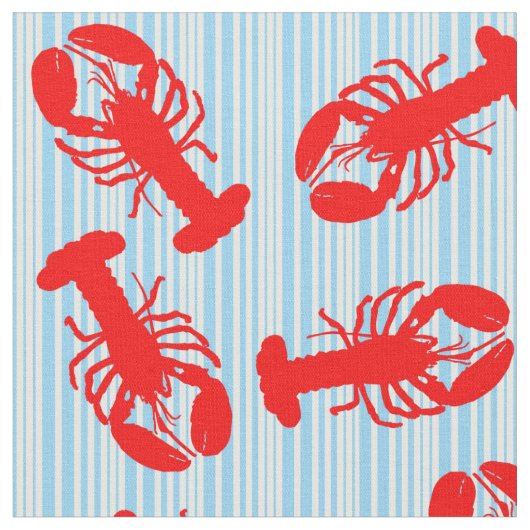 Red Lobster Animal Pattern op Blue Stripes Stof (Close Up)