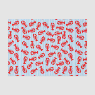 Red Lobster Animal Pattern op Blue Stripes Tissuepapier