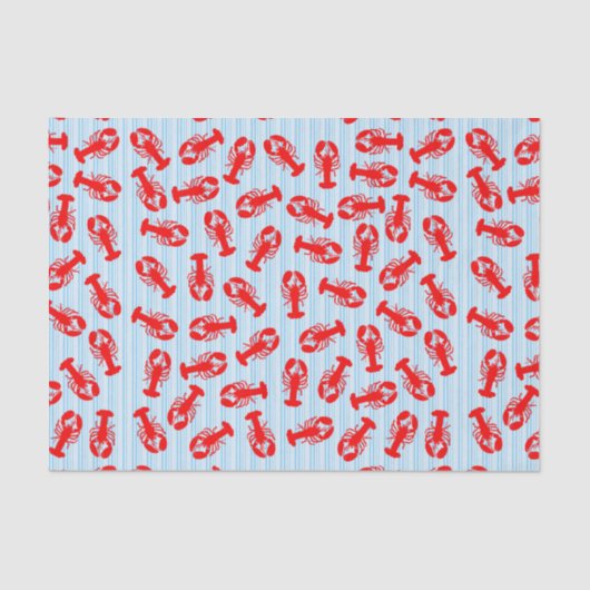 Red Lobster Animal Pattern op Blue Stripes Tissuepapier (Voorkant)