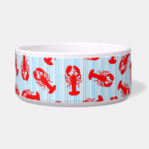 Red Lobster Animal Pattern op Blue Stripes Voerbakje
