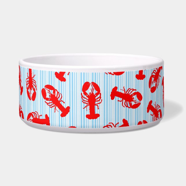 Red Lobster Animal Pattern op Blue Stripes Voerbakje (Voorkant)