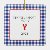 Red Lobster Blauw Witte Gingham LOCATIE Jaar Keramisch Ornament (Achterkant)