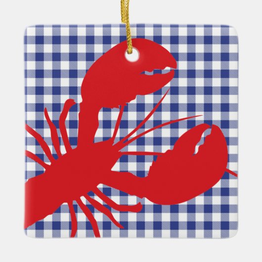 Red Lobster Blauw Witte Gingham LOCATIE Jaar Keramisch Ornament (Voorkant)
