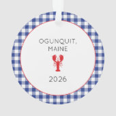 Red Lobster Blauw Witte Gingham LOCATIE Jaar Ornament (achterkant)