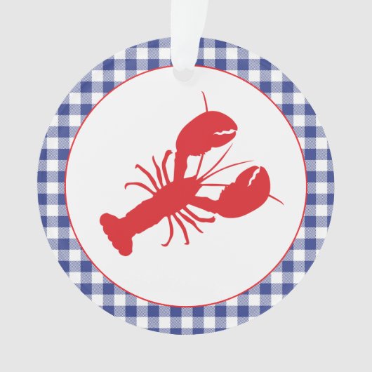 Red Lobster Blauw Witte Gingham LOCATIE Jaar Ornament (voorkant)