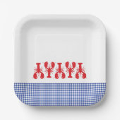 Red Lobster Blue White Gingham Coastal Party Bord (Voorkant)