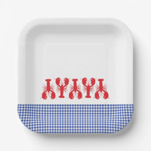 Red Lobster Blue White Gingham Coastal Party Bord