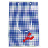 Red Lobster Blue White Gingham Designer Maine Medium Cadeauzakje (Achterkant)
