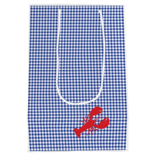 Red Lobster Blue White Gingham Designer Maine Medium Cadeauzakje (Achterkant)