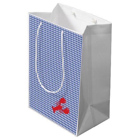 Red Lobster Blue White Gingham Designer Maine Medium Cadeauzakje (Achterkant Gekanteld)