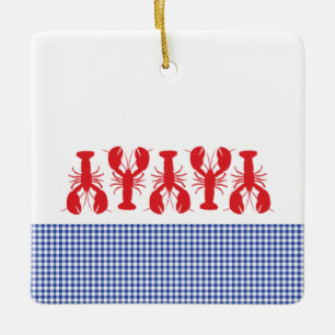Red Lobster Blue White Gingham Family Reunion Jaar Keramisch Ornament
