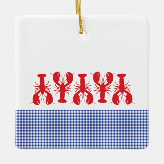 Red Lobster Blue White Gingham Family Reunion Jaar Keramisch Ornament (Voorkant)