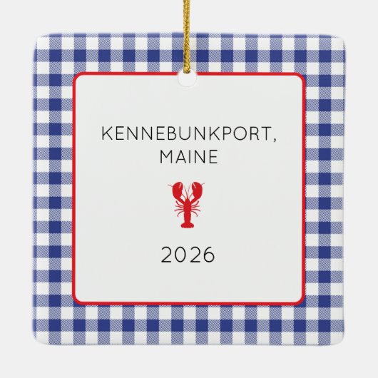 Red Lobster Blue White Gingham LOCATION Year Keramisch Ornament (Achterkant)