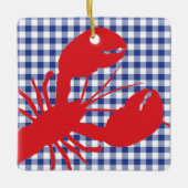 Red Lobster Blue White Gingham LOCATION Year Keramisch Ornament (Voorkant)