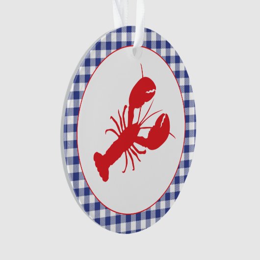 Red Lobster Blue White Gingham LOCATION Year Ornament (voorkant)
