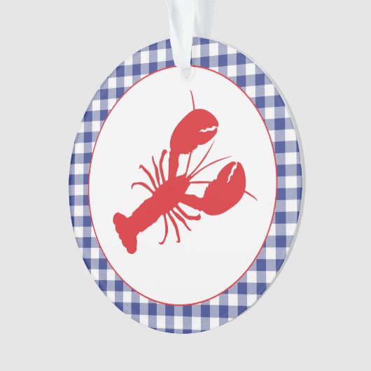 Red Lobster Blue White Gingham LOCATION Year Ornament (voorkant)