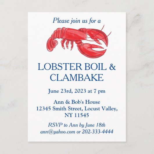 Red Lobster Boil Clambake Party Uitnodiging Briefkaart (Voorkant)