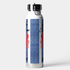 Red Lobster in blauwe en witte denim strepen Waterfles