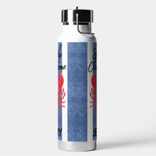 Red Lobster in blauwe en witte denim strepen Waterfles