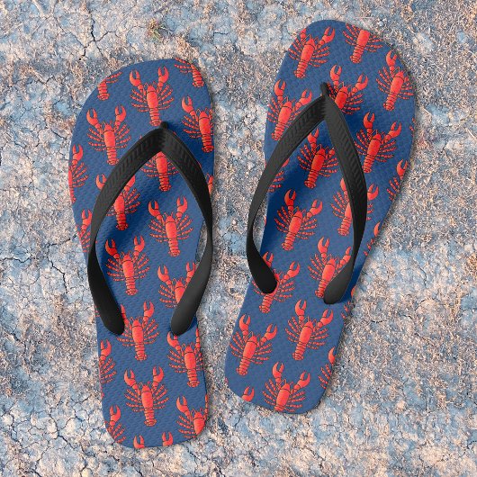 Red Lobster Pattern Dark Blue Fun Seafood Cookout Teenslippers